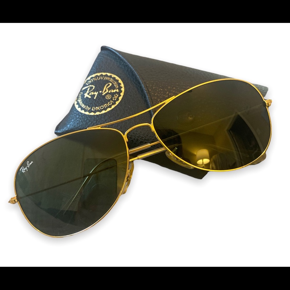 Ray-Ban aviator glasses dark green with gold frames